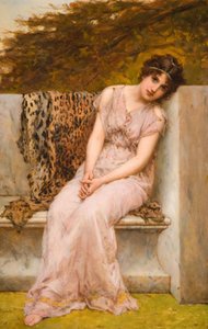 Portret van een Jonge Vrouw Zittend op Marmeren Zitplaats, 1882 door William Oliver