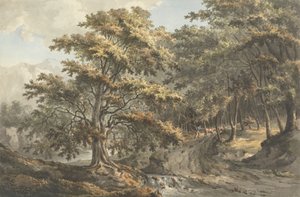 Landschap met rivier en veedrijver op de achtergrond