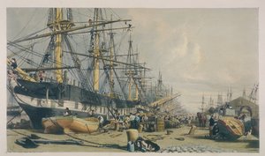Uitzicht op West India Docks vanuit het zuidoosten door William Parrott