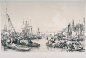 Zicht op de nieuwe London Bridge vanaf de poel van de rivier de Theems