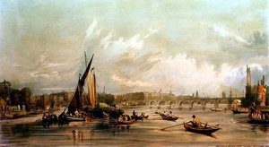 Waterloo Brug vanuit het Westen met een Bootrace (litho) door William Parrott