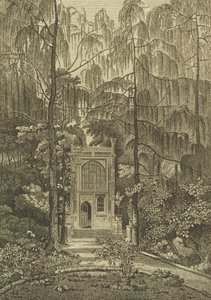 Uitzicht op de kapel in de tuin van Strawberry Hill, gegraveerd door Godfrey, 1784