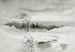 Landschap met Water en Door de Wind Gebogen Boom door William Parsons Winchester  Dana