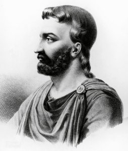 Portret van Aulus Cornelius Celsus (25 v.Chr.-50 n.Chr.), Latijnse schrijver, Romeinse encyclopedist en arts, gravure uit de 19e eeuw
