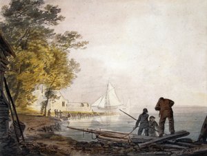 Cowes Castle met Bootmannen aan de Kust door William Payne