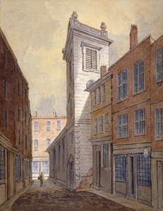 Kerk van St George Botolph Lane vanaf George Lane, City of London, ca. 1813 door William Pearson