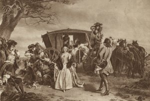 Familie overvallen door Franse struikrover Claude Duval door William Powell (after) Frith