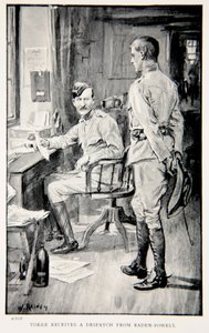 Yorke ontvangt een bericht van Baden-Powell, een illustratie uit 