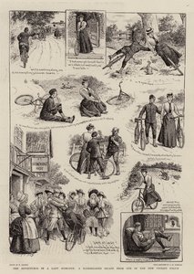 De avonturen van een dame op een fiets, een hachelijke ontsnapping aan een van de nieuwe fietsagenten door William Ralston