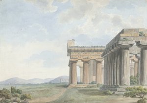 Gezichten in de Levant: Tempelruïnes in Paestum, c.1785 door William Reveley