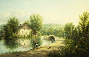 Op het Rondout Kanaal, Rosendale, 1886-87 door William Rickarby Miller