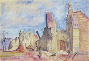De westelijke gevel, Marchelepot kerk door William Rothenstein