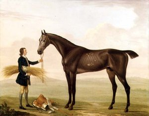 Een Appelschimmel Hengst vastgehouden door een Knecht door William Shaw