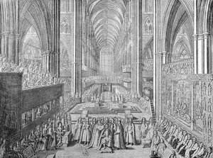De kroning van James II in Westminster Abbey, Londen, 1685