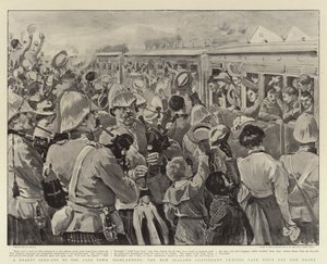 Een Hartelijk Afscheid door de Cape Town Highlanders, het Nieuw-Zeelandse Contingent vertrekt uit Kaapstad naar het Front door William Small