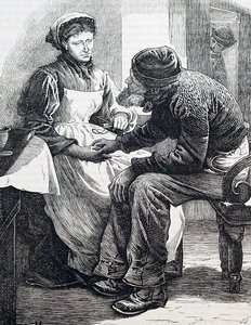 Een ouder echtpaar. Door William Small (1843-1929) een Engelse illustrator. 1880 (gravure) door William Small