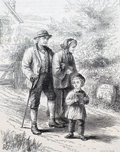 Een ouder echtpaar en hun kleinkind. Door William Small (1843-1929) een Engelse illustrator. 1880 (gravure) door William Small