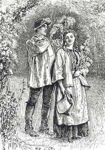 Gravure die de kroning van de Meikoningin afbeeldt