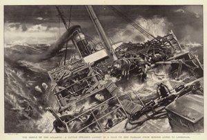 De gevaren van de Atlantische Oceaan, een veestoomboot gevangen in een storm op haar reis van Buenos Ayres naar Liverpool