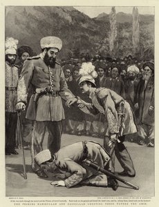 De prinsen Habibullah en Nasrullah begroeten hun vader de Amir