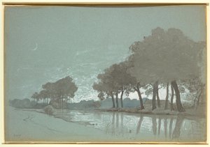 Tekening, Kanaallandschap bij Brugge, België, 1875-80 door William Stanley Haseltine