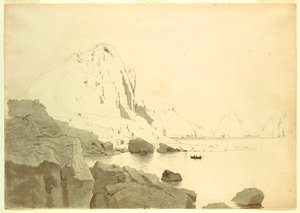 Tekening, Gezicht op Capri, Italië, met de zuidkust en de Faraglione, ca. 1865 door William Stanley Haseltine