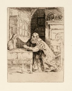 Montaigne en de kat. Illustratie door Izaak Walton en Charles Cotton uit The Compleat Agler door William Strang