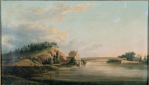 Uitzicht op een brug over de Schuylkill River door William Strickland