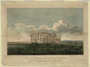 Uitzicht op het Witte Huis in de stad Washington na de brand van 24 augustus 1814