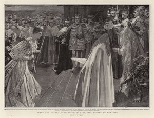 Na de kroning van de koningin, buigt Hare Majesteit voor de koning door William T. Maud