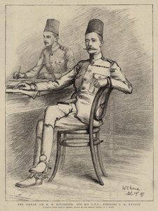 De Sirdar, Sir H H Kitchener, en zijn ADC, Bimbashi J K Watson