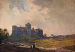 De naderende storm, Carew Castle, ca. 1913-1915 door William Tatton Winter