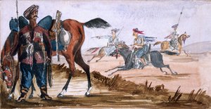 Bashi Bazouk van Circassia, & anderen aan het oefenen op de achtergrond