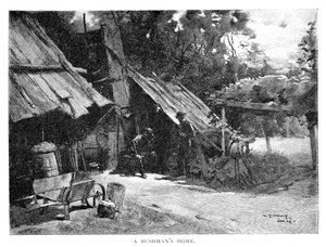 Een bushmans huis, Australië, 1886