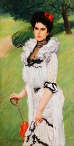 De witte jurk - Portret van een jonge vrouw in een park, 1903