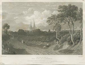 Lichfield Kathedraal - Westaanzicht door William Tombleson
