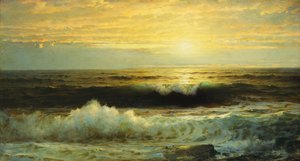 Een oranje zonsondergang die laag zakt, 1897