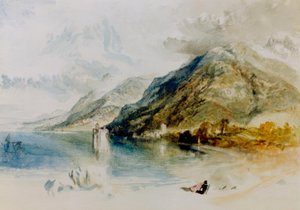 Het kasteel van Chillon aan het Meer van Genève, gezien vanuit Villeneuve door Joseph Mallord William Turner