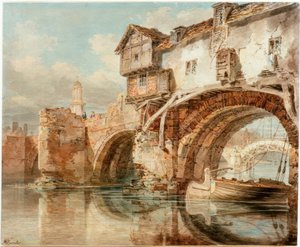 De Old Welsh Bridge in Shrewsbury door Joseph Mallord William Turner