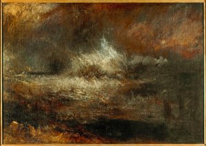 Stormachtige zee met brandend wrak
