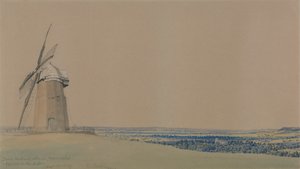 Tysoe Windmolen en Kerk, Warwickshire door William Turner of Oxford