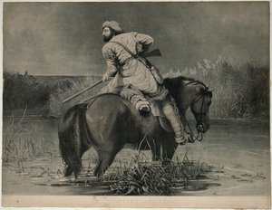Het laatste schot van de pelsjager (litho) door William Tylee Ranney