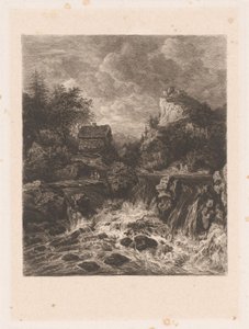 Landschap met een waterval door William Unger