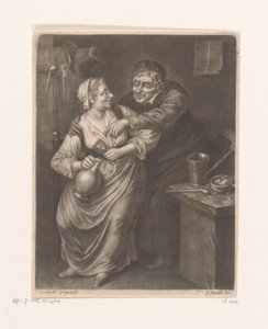 Herberginterieur met drinkende man en vrouw door William Vincent