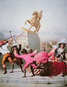 New Yorkse patriotten halen het standbeeld van George III neer op Bowling Green, 9 juli 1776 door William Walcutt