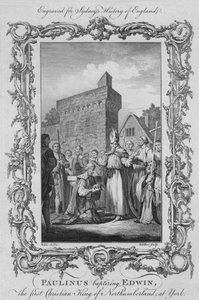 Paulinus doopt Edwin, de eerste christelijke koning van Northumberland, in York, 1773 door William Walker