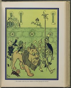 "De soldaat met de groene snorharen leidde hen door de straten", illustratie uit "De wonderbaarlijke tovenaar van Oz" door Lyman Frank Baum door William Wallace Denslow