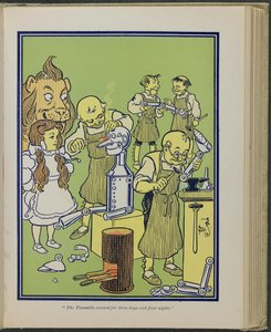 "De Tinnegieter werkte drie dagen en vier nachten", illustratie uit "De wonderbaarlijke tovenaar van Oz" door Lyman Frank Baum door William Wallace Denslow