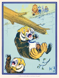 "De boom viel met een klap in de kloof." uit "De Wonderbaarlijke Tovenaar van Oz" door L. Frank Baum door William Wallace Denslow