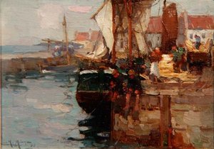 Vissen aan de Kade door William Watt Milne